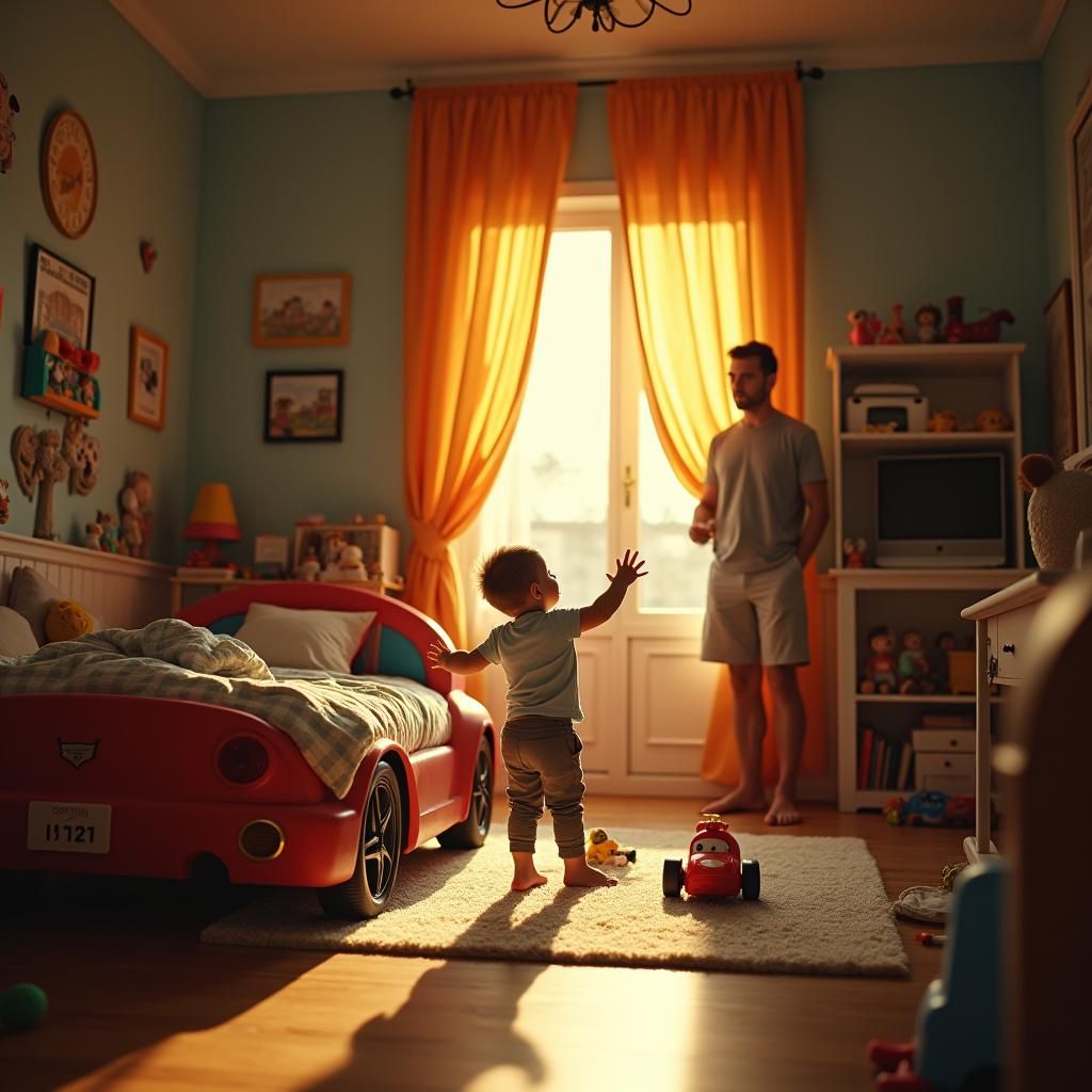 Boy's Car Bed Dream: A Cinematic Childhood Moment