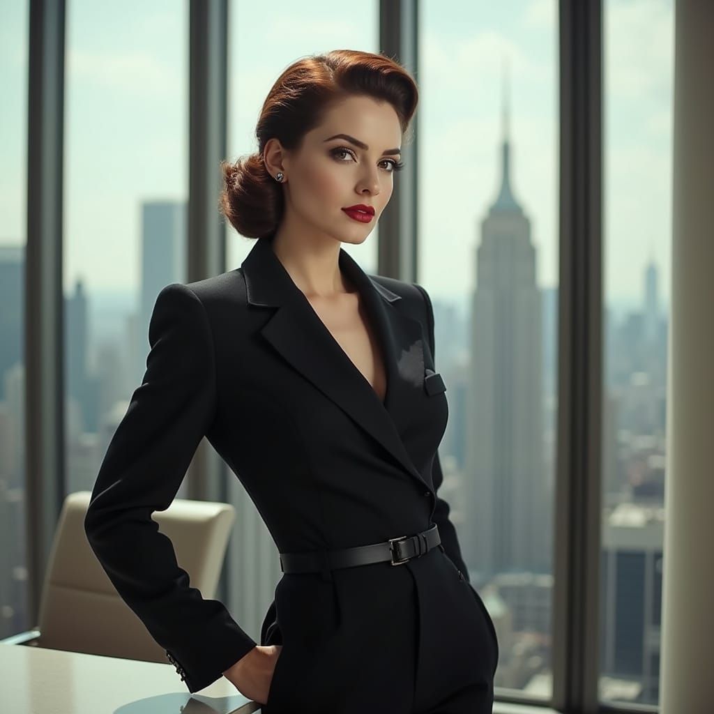 Confident Woman in Power Suit: Classic Hollywood Portrait