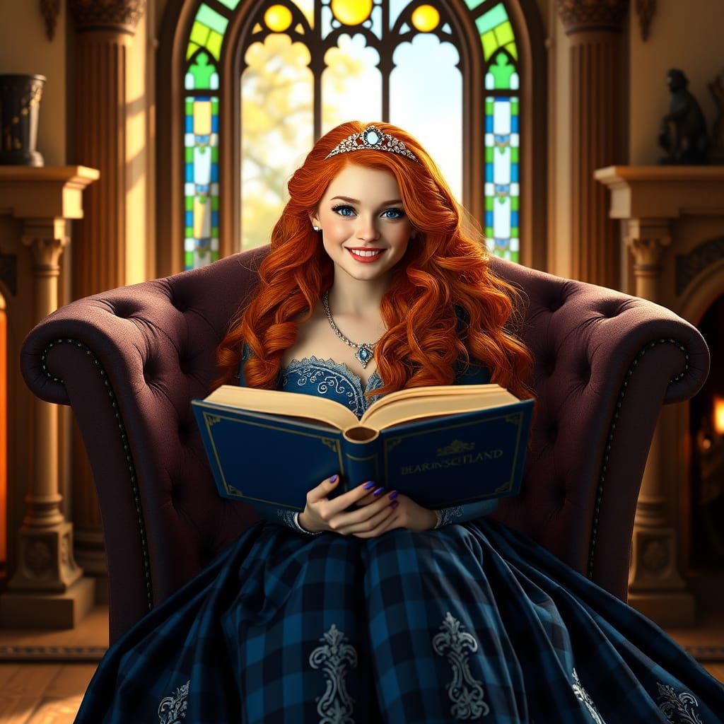 Medieval Princess Enjoys Scottish Literature by the Fireplac...