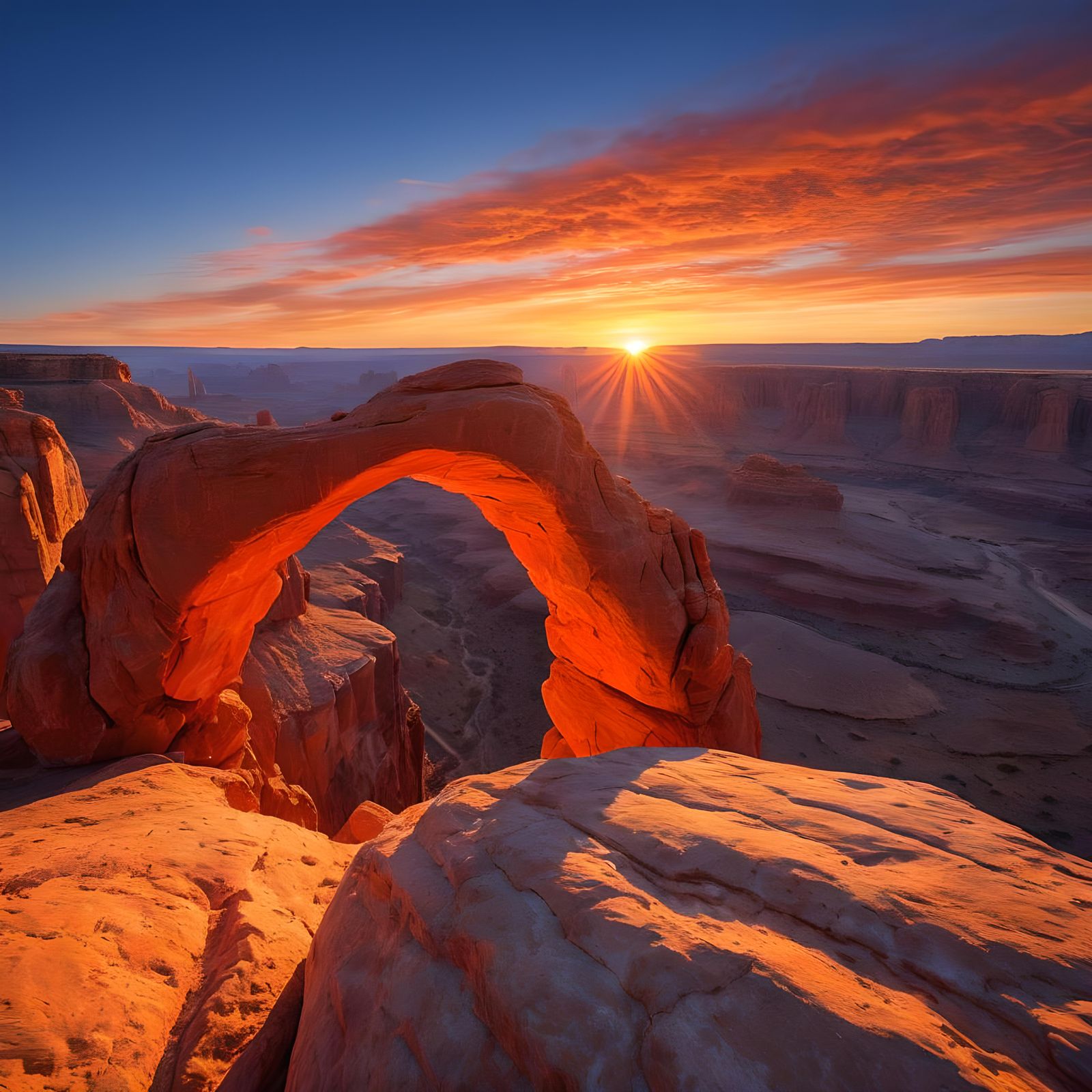 Vibrant Sunrise Below Rock Arch