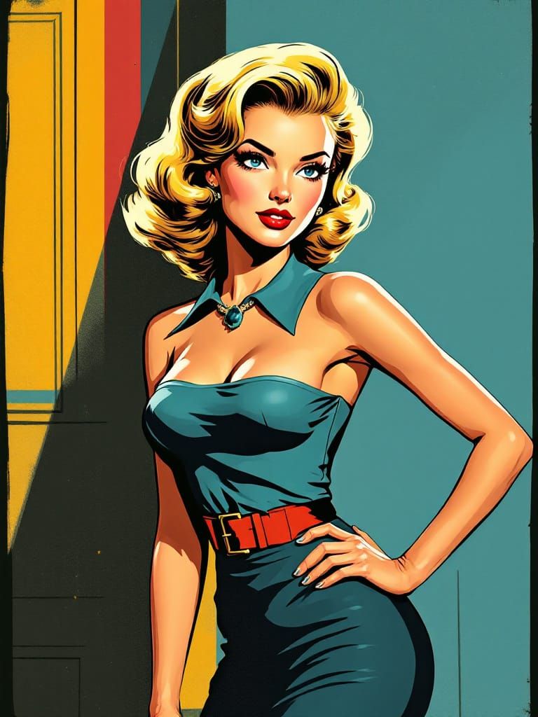1950s Pin Up Woman in Bold Graphic Style