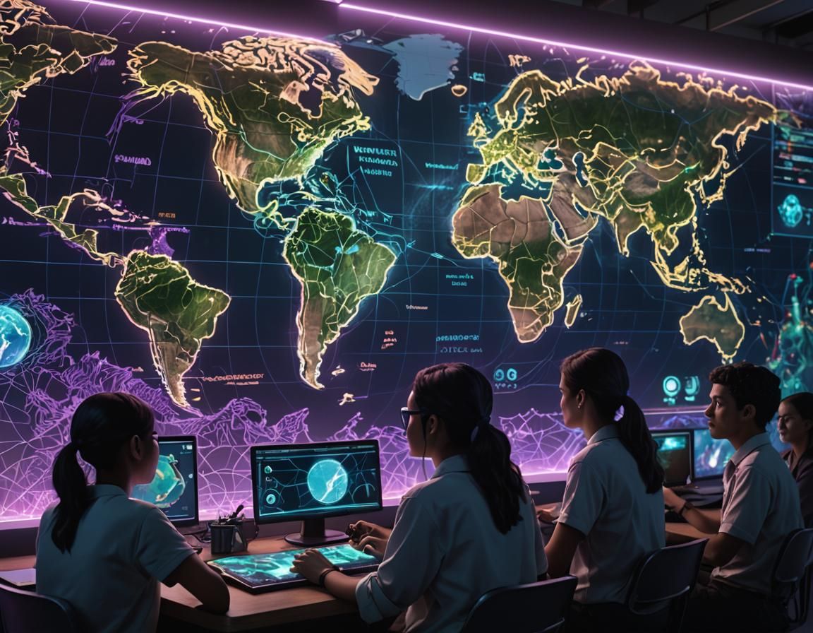 High-Tech Classroom with Holographic Displays in Surreal Sty...