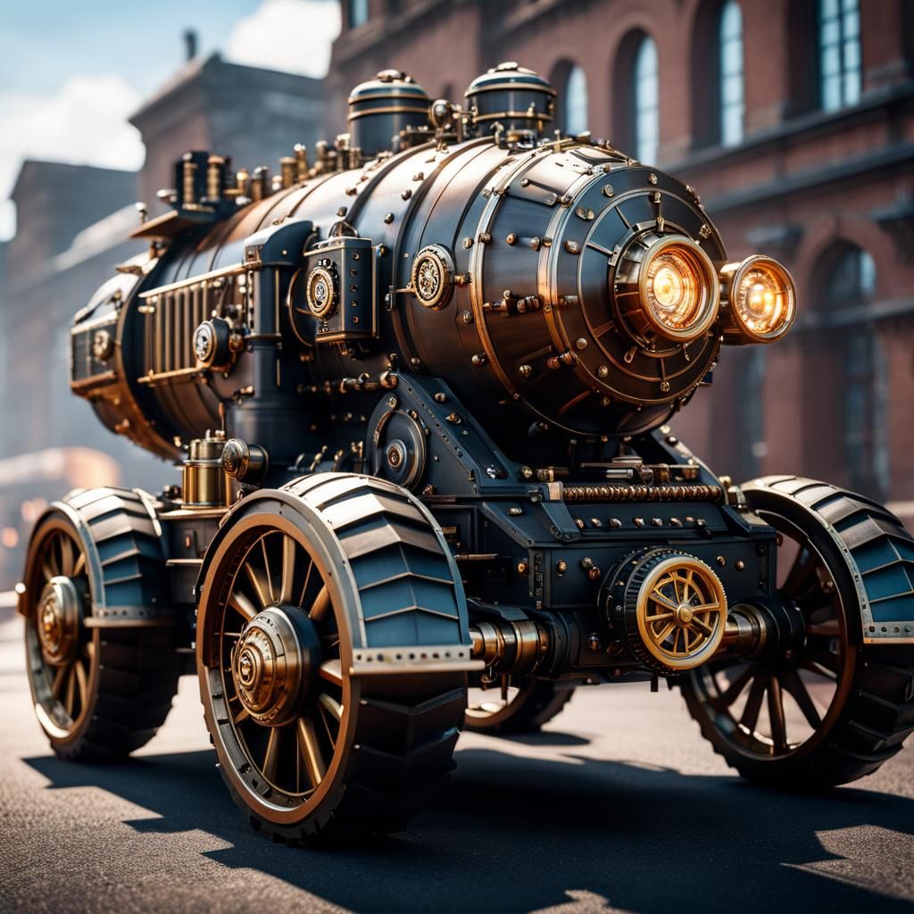 Detailed Steampunk War Machine on Wheels