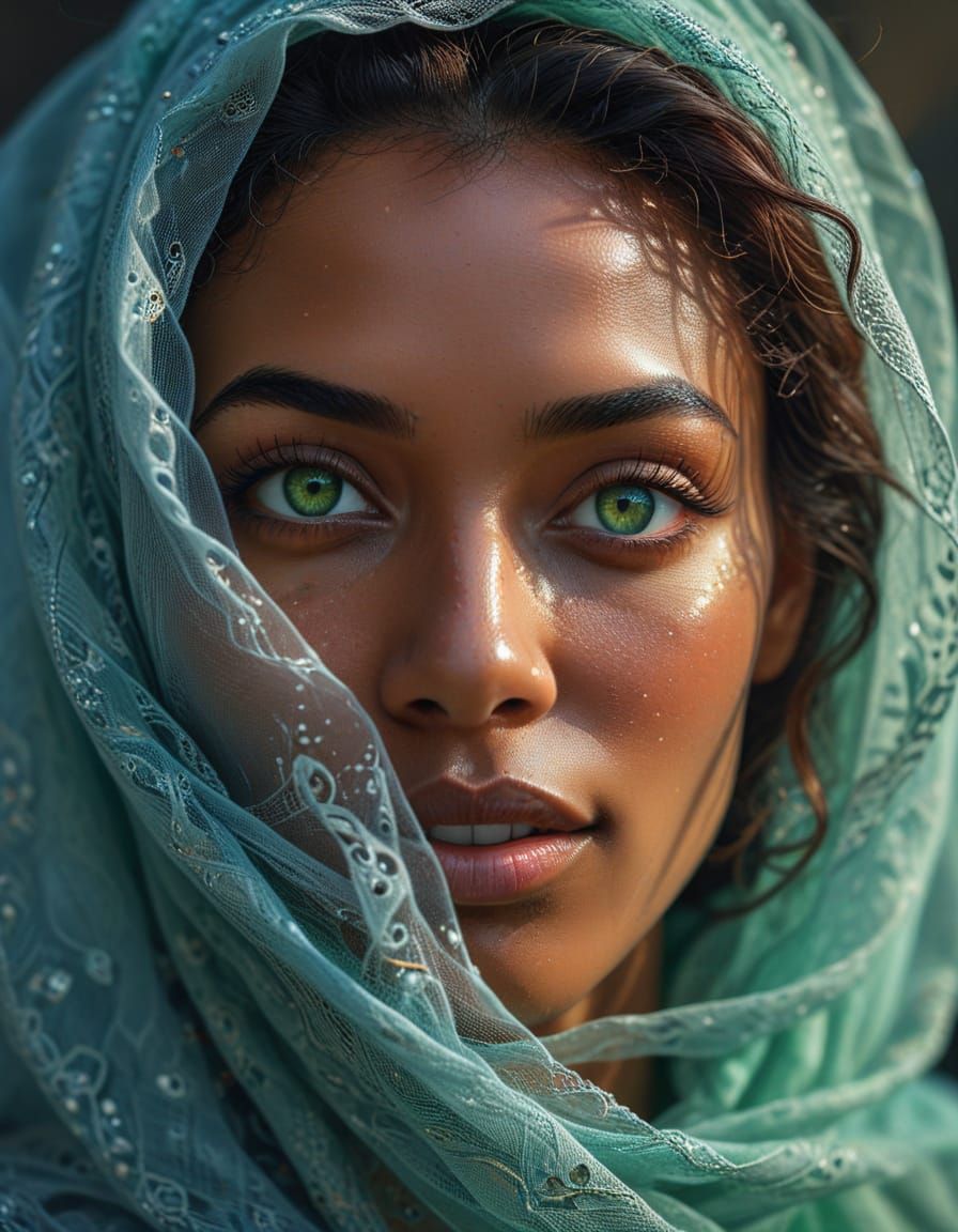 Ethereal Green-Eyed Beauty in Pastel Hues