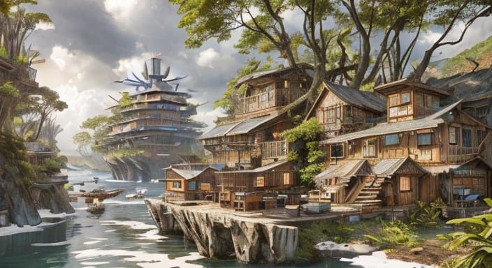 Floating Eco-Settlement in Vibrant Nature