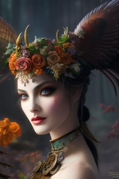 Enchantress with Bouquet of Bones, Oil Painting