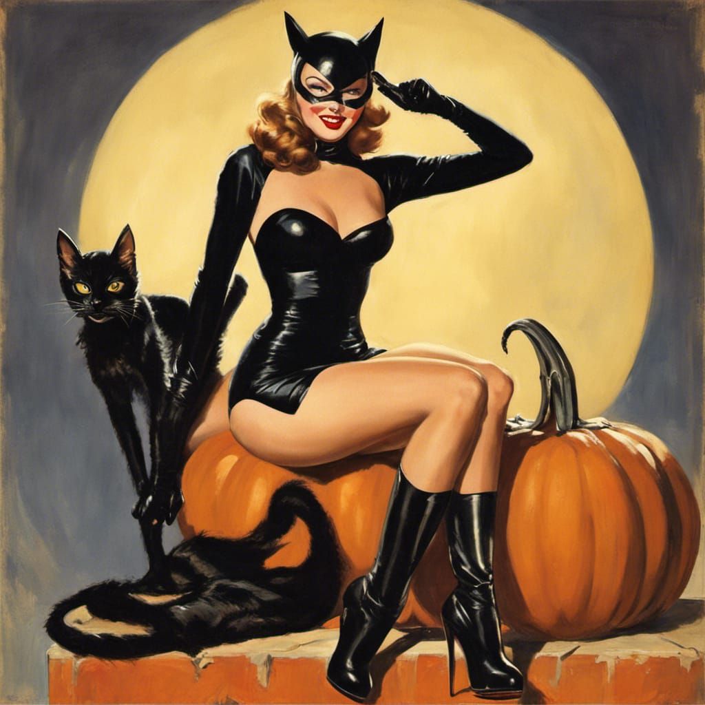 Catwoman Halloween Pinup in Classic Style