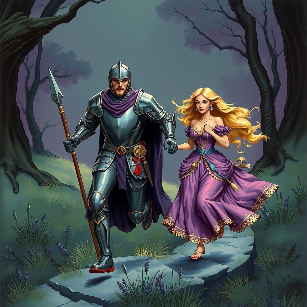 Knight and Princess in a Dark Fantasy Art Style