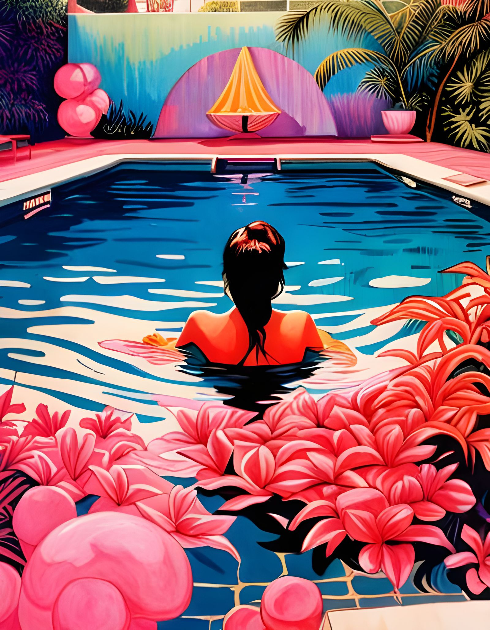 Iridescent Swimming Pool in Synthwave Oil Painting Style