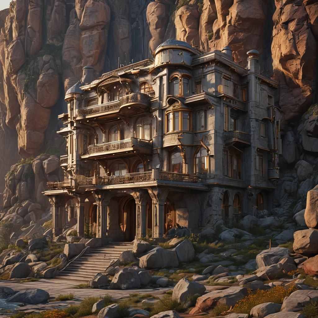 Futuristic Stone Villa in Surrealist Style