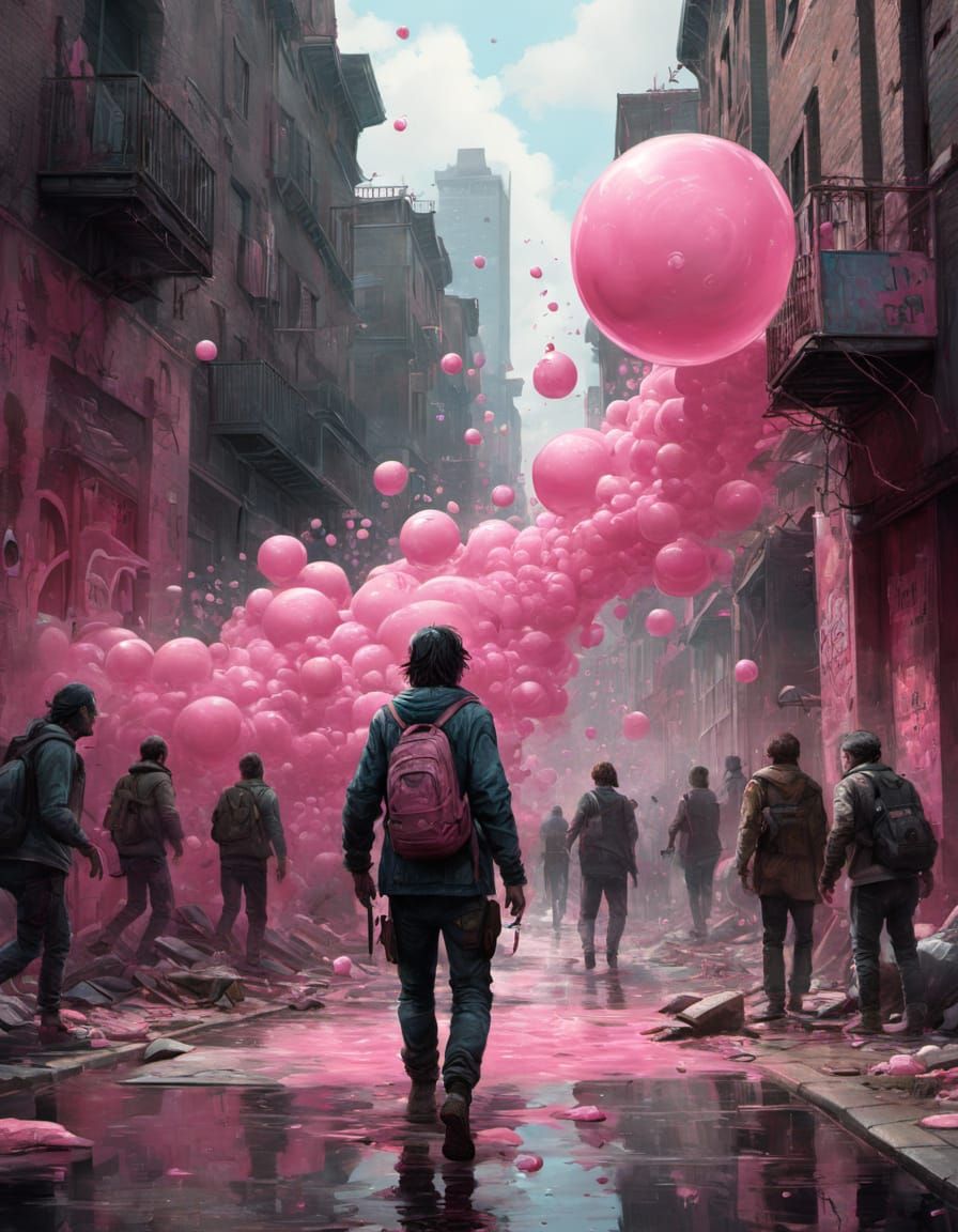 Bubble Gum Pink Graffiti Action Scene