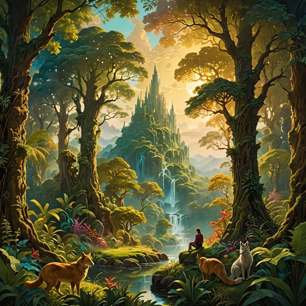 Utopian Scene in High Fantasy Art Style