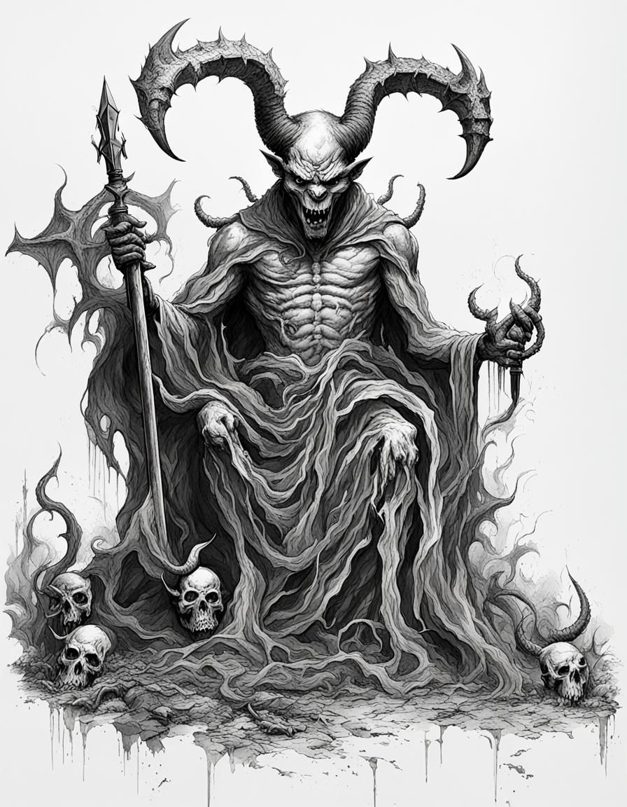 Demonic Devil of the Dark Age in Black and White