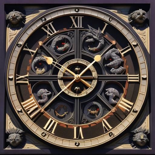 Gargoyle-Adorned Clock Face: Gothic Fantasy