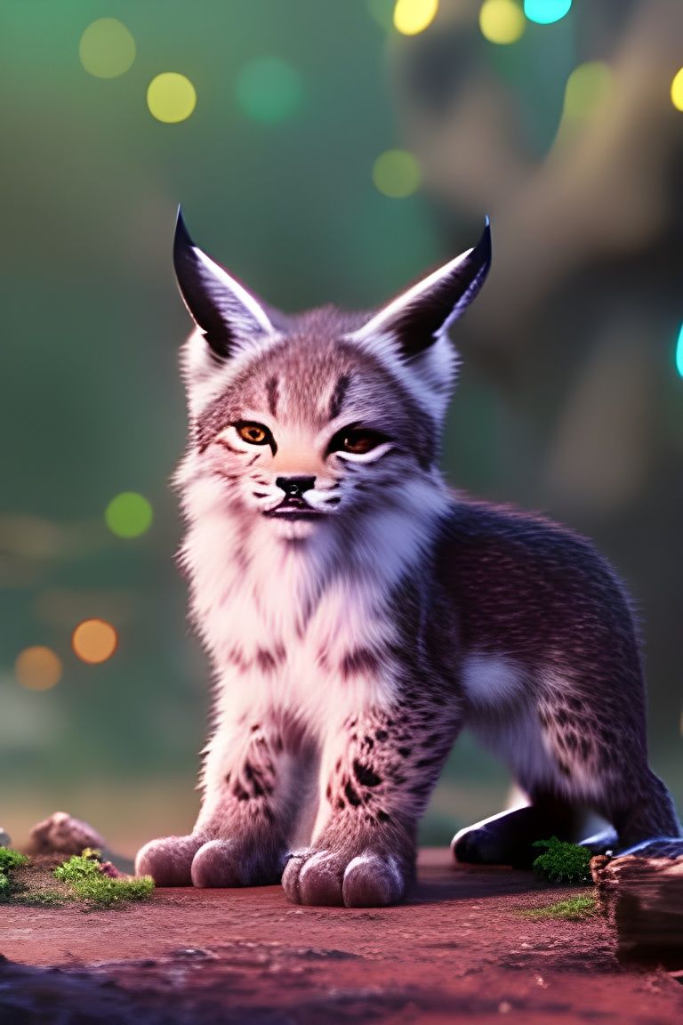 Cute Lynx Cub Portrait in Forest Setting