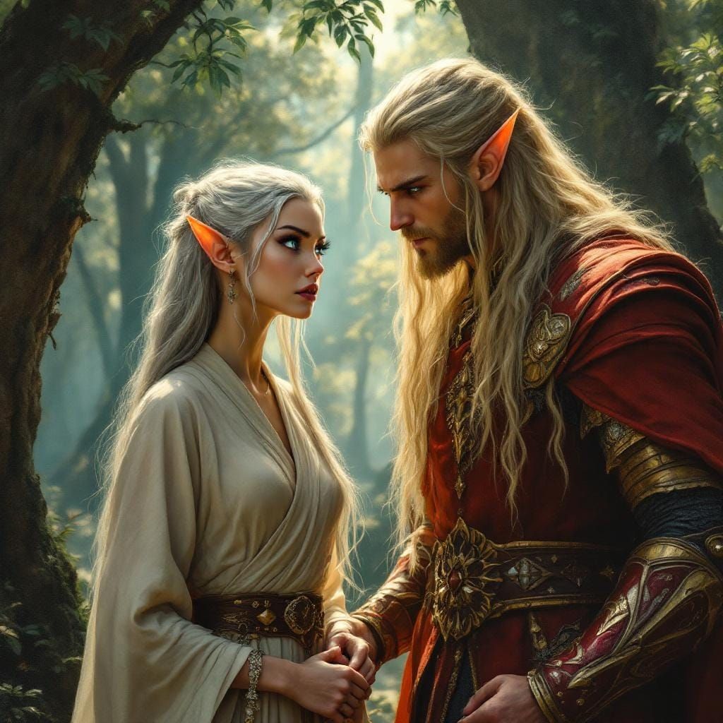 Elven Argument in Sacred Forest: Oil Realism
