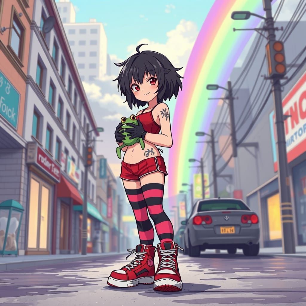 Emo Girl with Tattooed Heels and Frog Companion