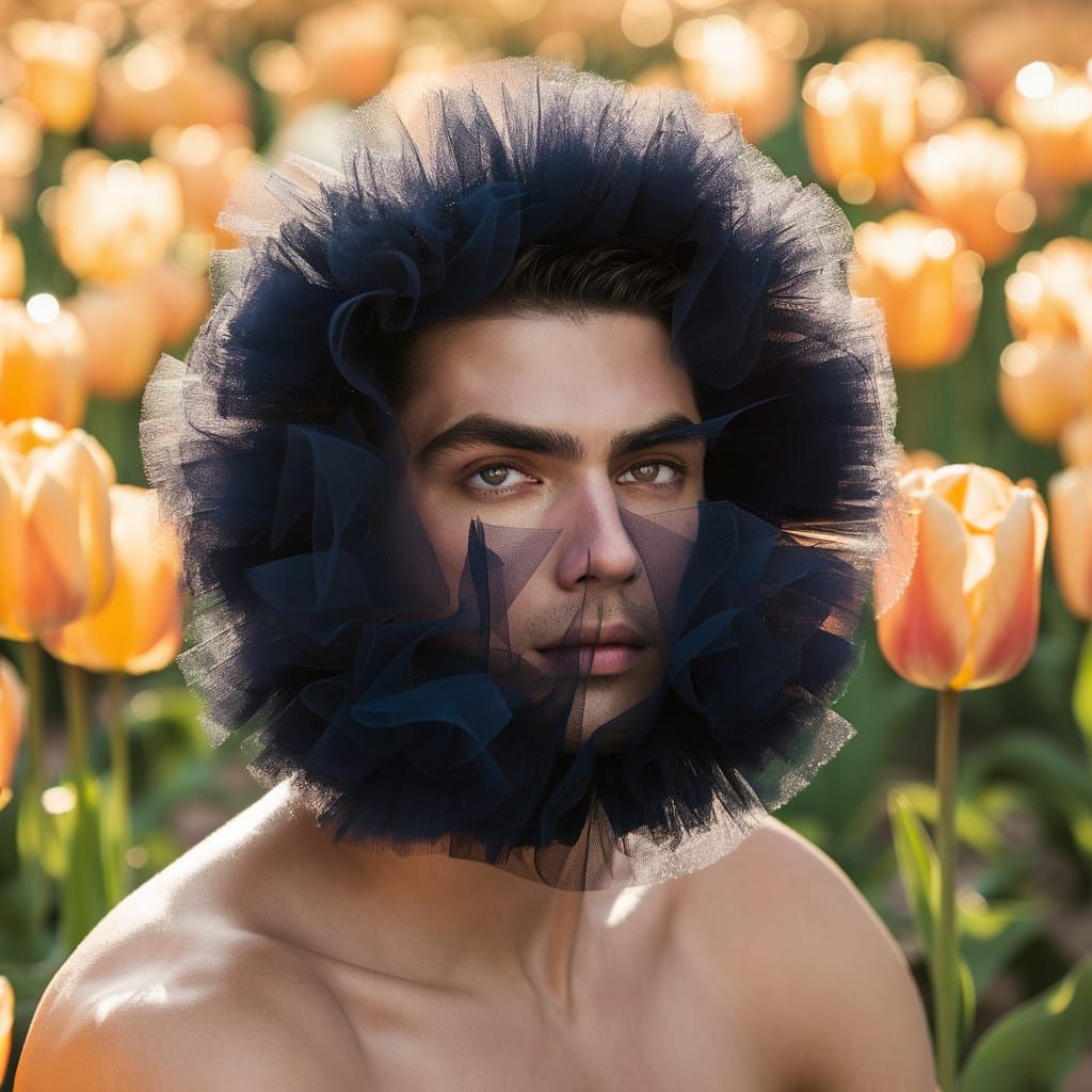 Portrait of Man with Tulle and Golden Tulips