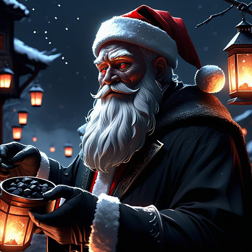 Dark Fantasy Santa Claus Distributes Coal in a Haunting Wint...