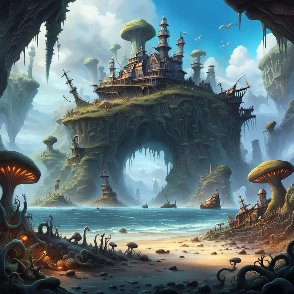 Mysterious Bone Island in Pixar-Style Rendering