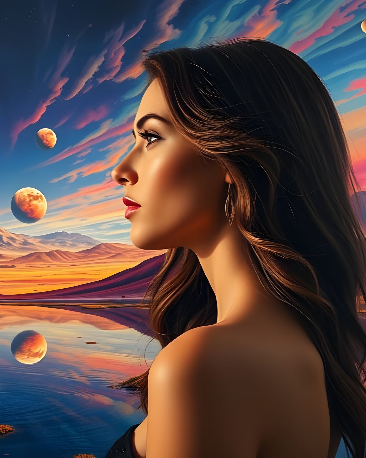 Surreal Woman Portrait with Alien Landscape in Oil Painting ...