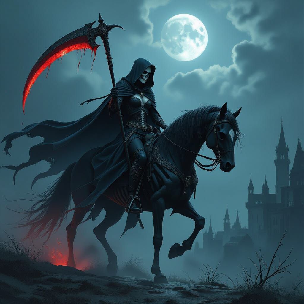 Dark Shadow Rider of Apocalypse on Skeleton Horse
