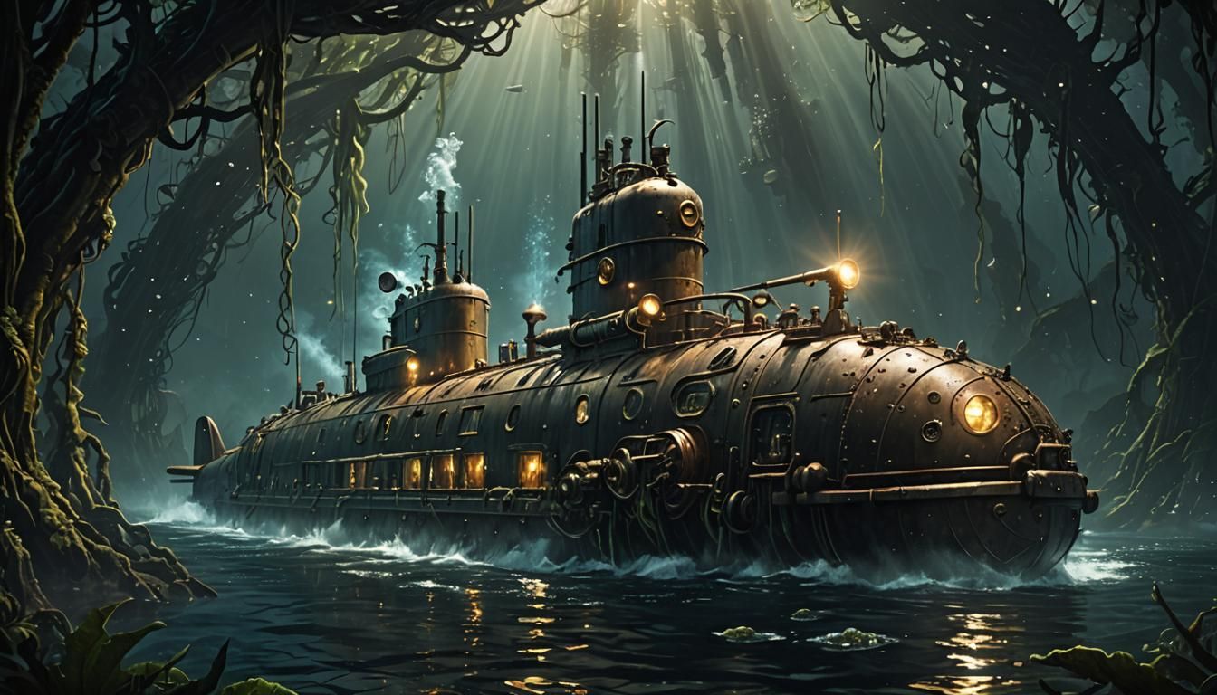 Steampunk Submarine in Kelp Forest