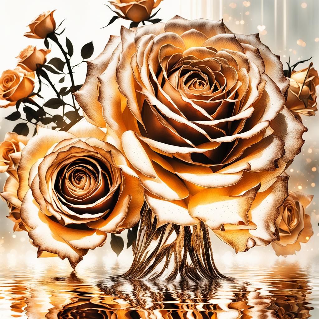 Double Exposure Roses Silhouette in Golden Hour