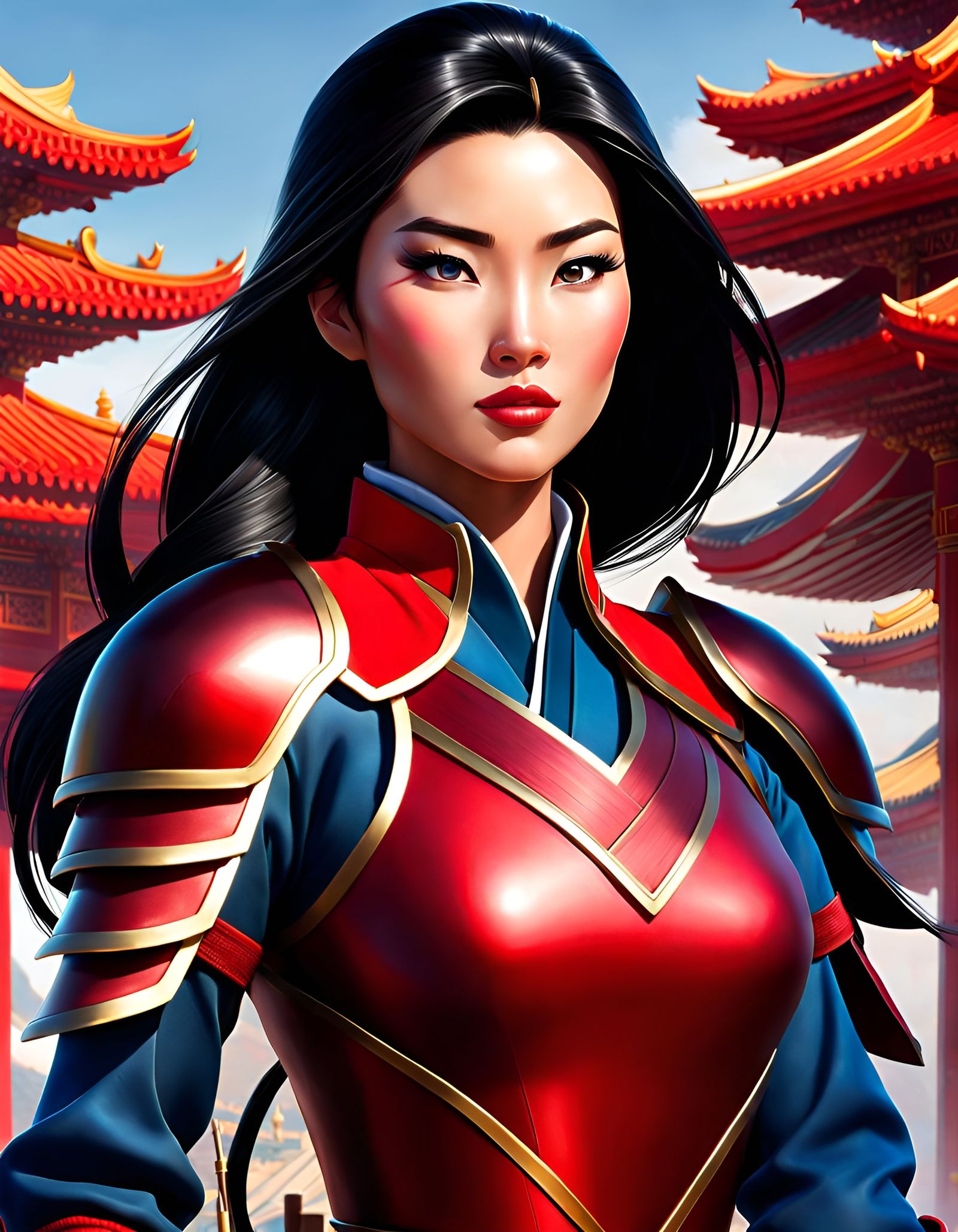 Mulan as High-Tech Soldier, Hyperrealistic Digital Art