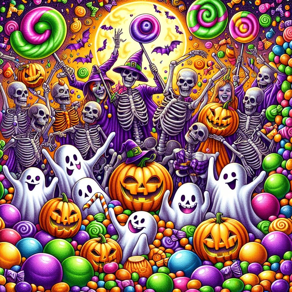 Festive Skeletons Dance at Halloween Party