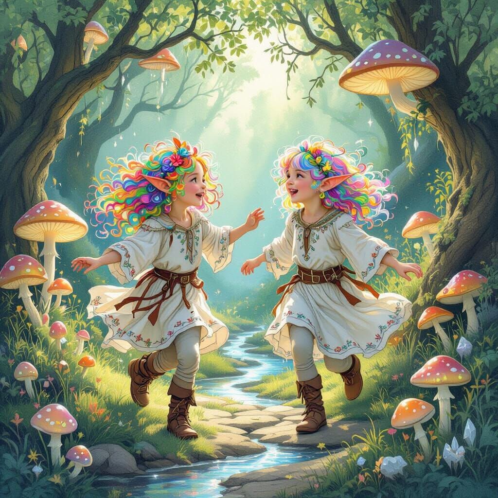 Enchanted Grove: Half-Elf Children Playing