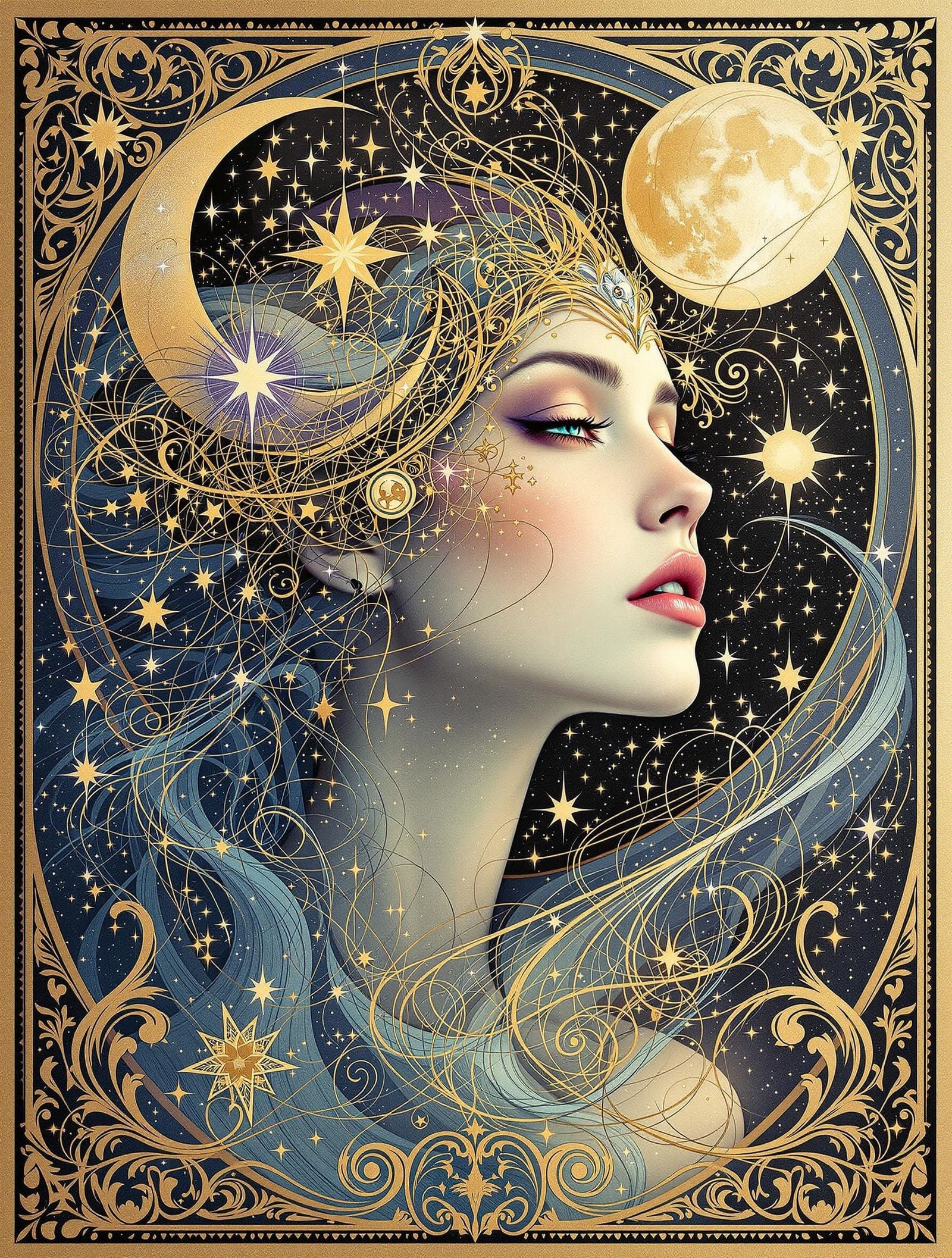 Celestial Portrait in Art Nouveau