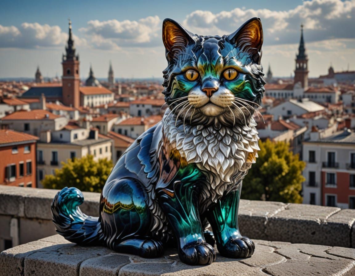 Murano Glass Cat Sculpture in Moody Madrid