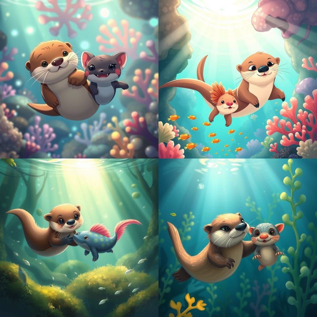 Otter and Axolotl Friendship