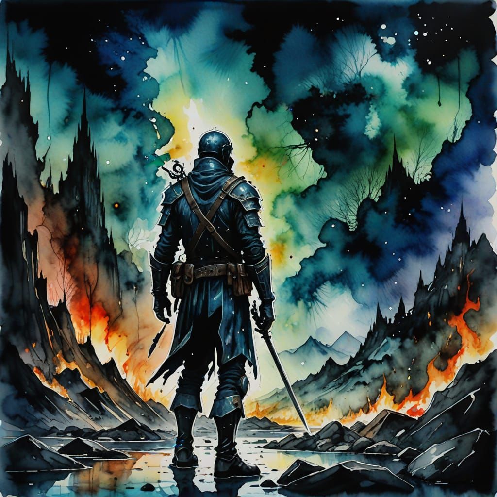 Dark Fantasy Crisis in Watercolor and Alcohol Ink
