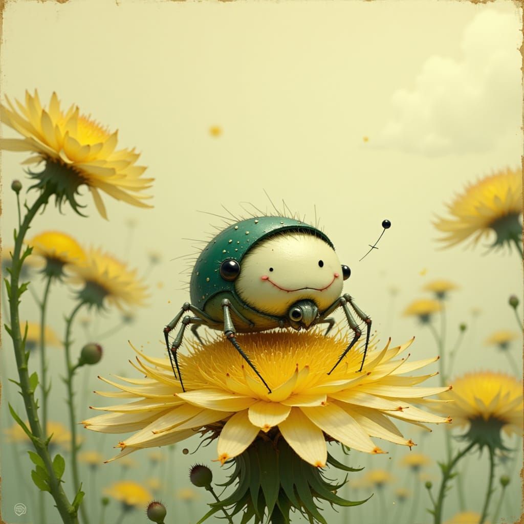 Jumping Spider in Dandelion Seed Ball