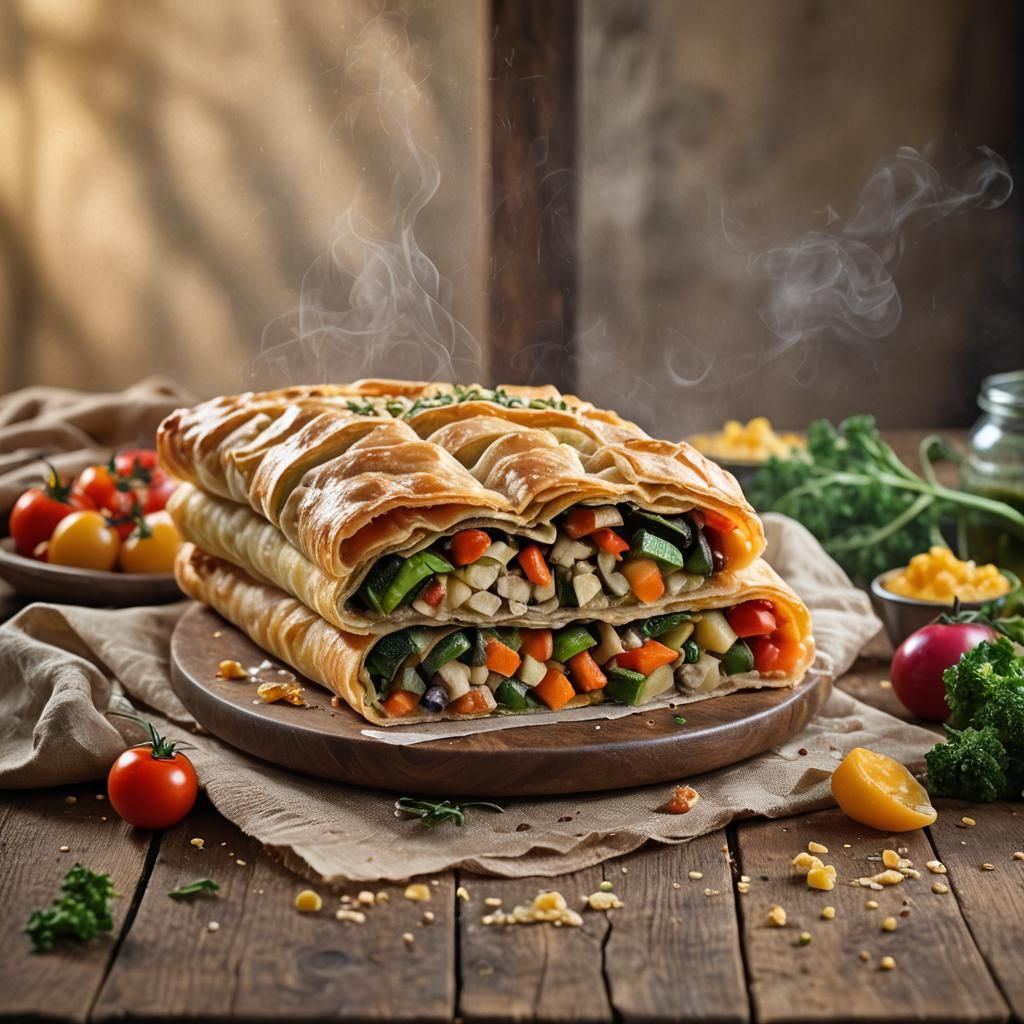 Mouthwatering Vegetable Strudel Still Life Photography