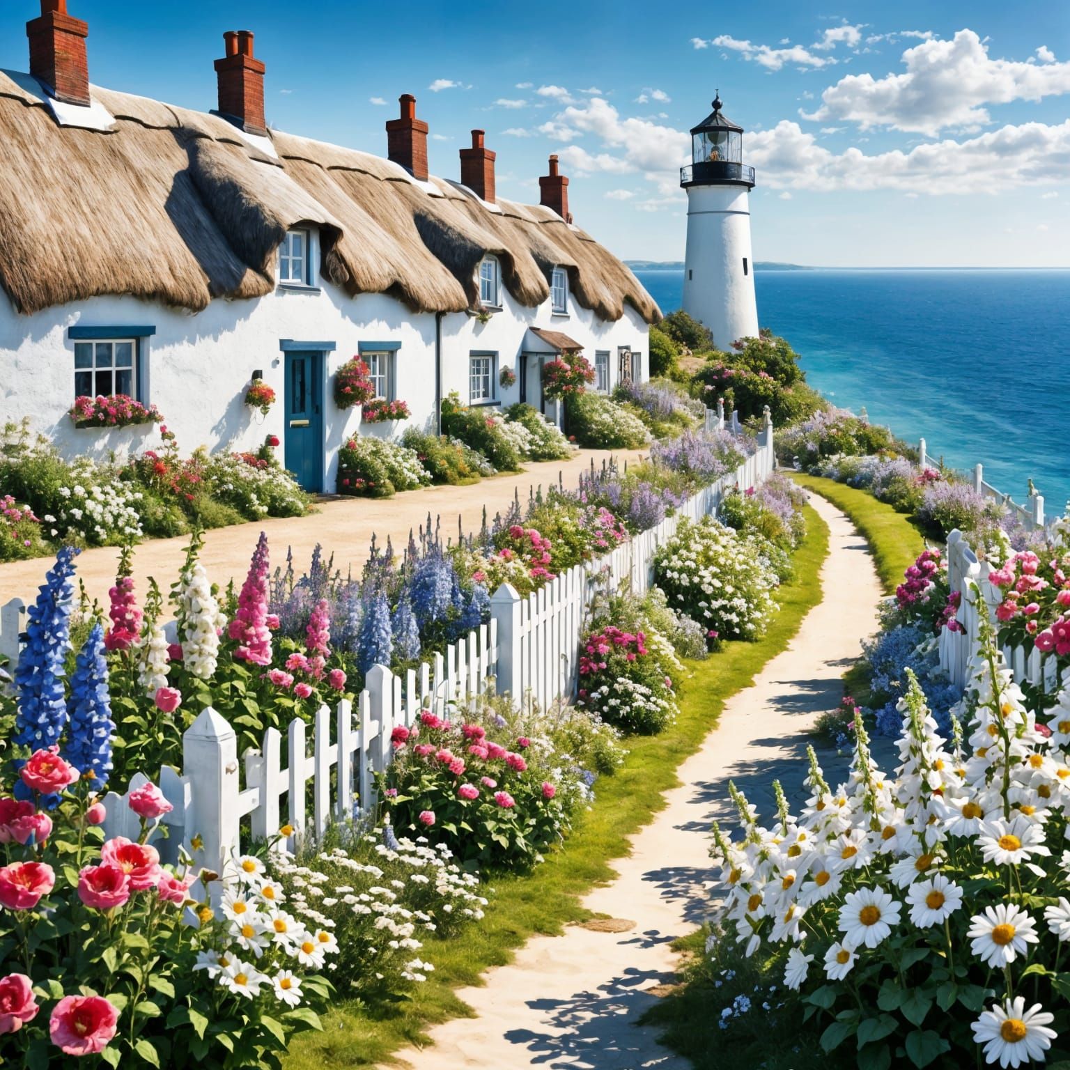 Idyllic Thatched Cottages Overlooking a Vibrant Sea