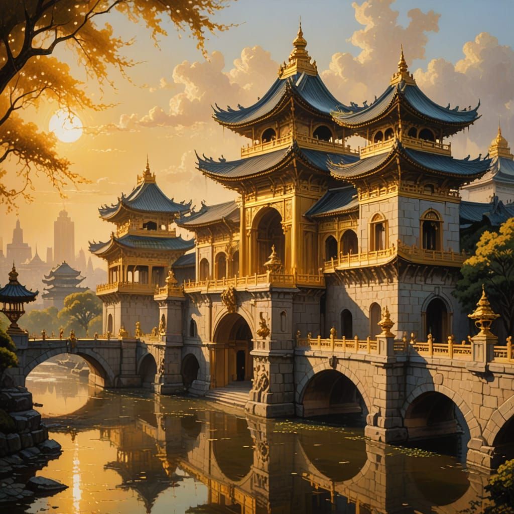 Baroque Oriental Imperial Palace in Golden Hour Light