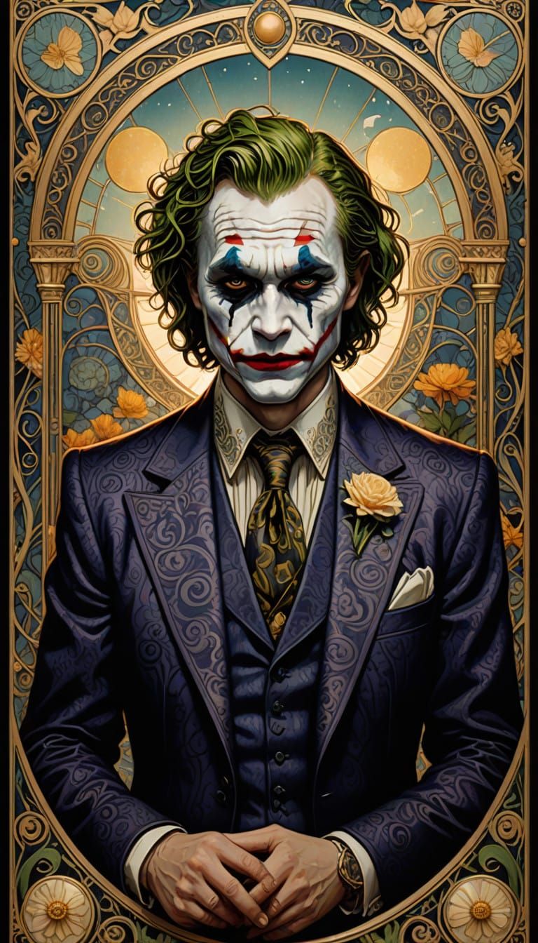 Ethereal Victorian Joker with Art Nouveau Patterns