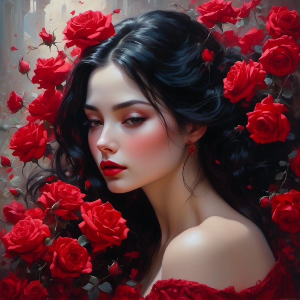 Woman in Roses: Intricately Detailed Ethereal Fantasy