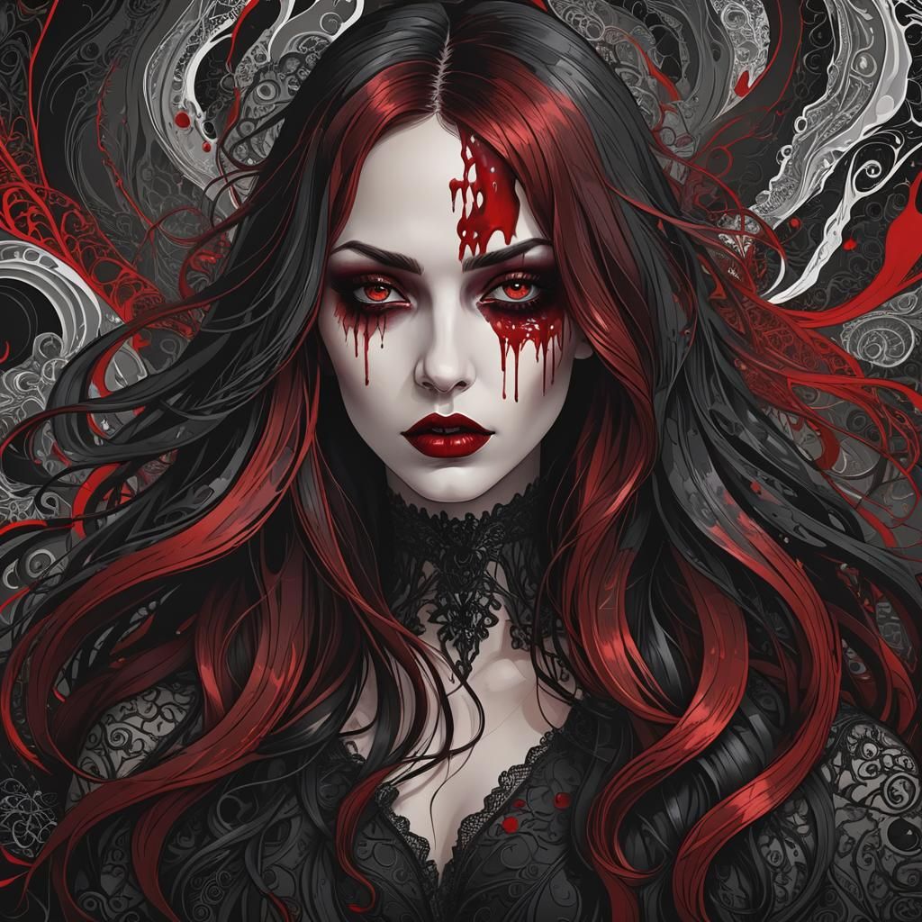 Gothic Vampire with Red Eyes and Dripping Blood