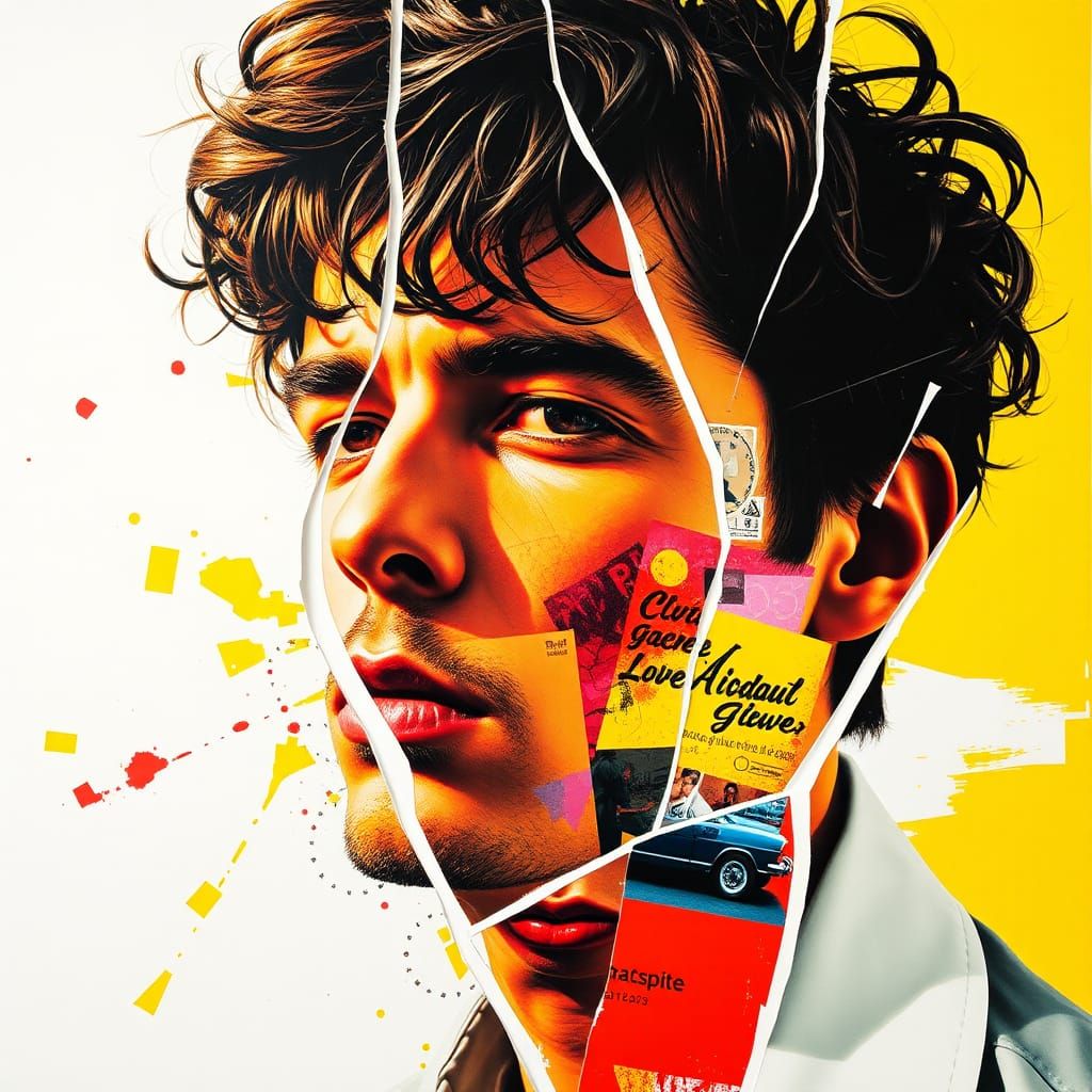 Vibrant Fragmented Portrait in Affichiste Style