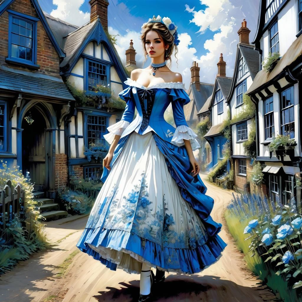 Woman in Victorian Dress in Anime Art Style