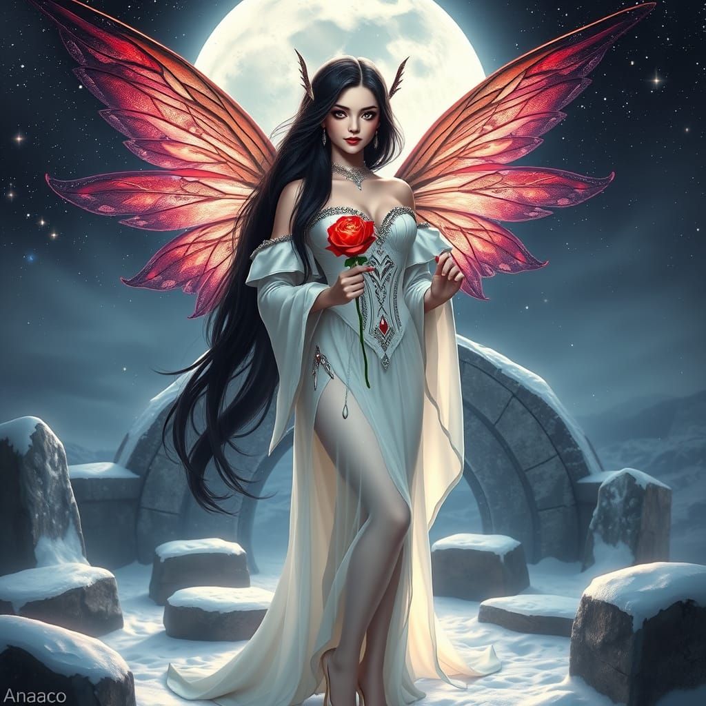 Enchanted Fairy Goddess in Snowy Druid Circle