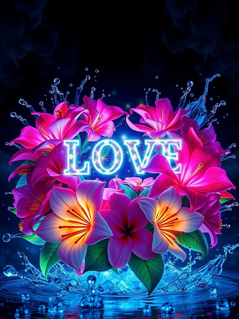 Bioluminescent Flowers in Double-Exposure Alcohol Ink Effect