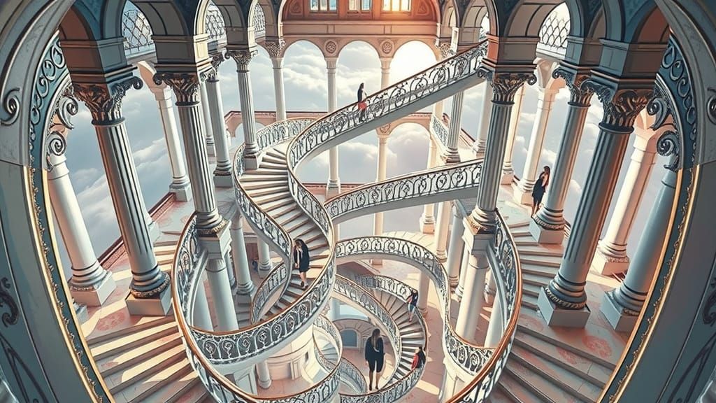 Impossible Architectural Structure in Escher-Inspired Style