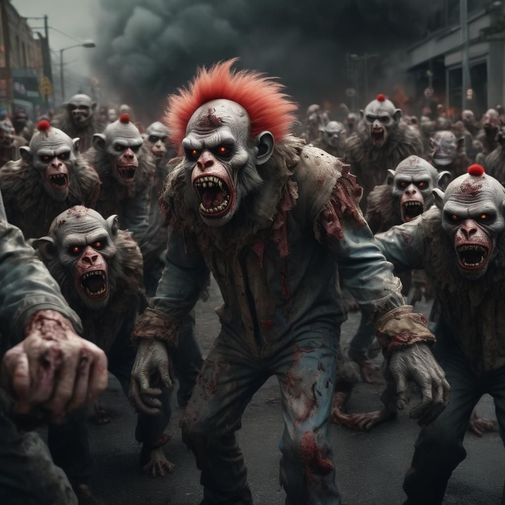 Cinematic Zombie Monkey Clown Protest in Digital Painting
