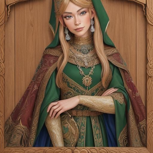 Fauvist Wood Carving of an Elf Princess