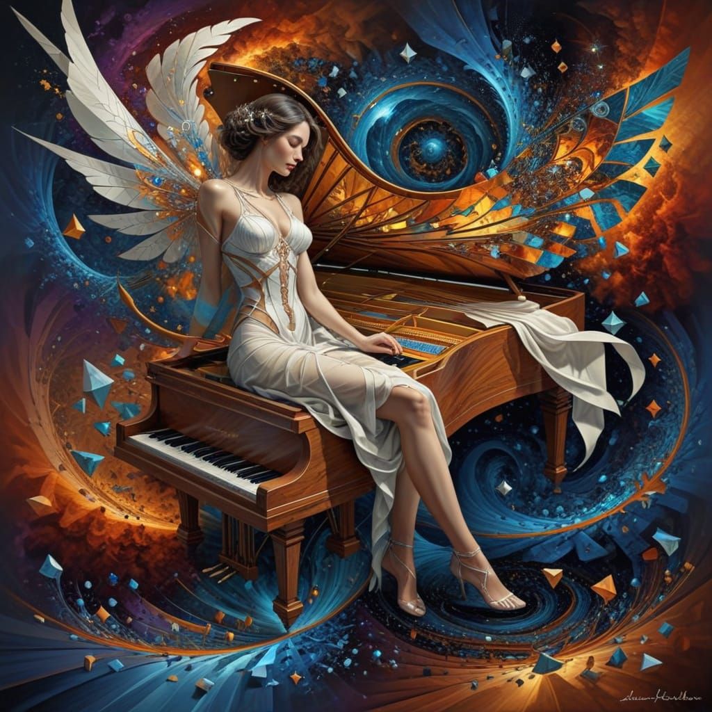 Celestial Harpsichord Masterpiece in Vibrant Hyper-Realism